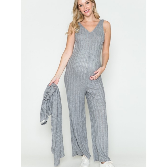 Maternity Ribbed Jumpsuit & Cardigan Set - Picture 5 of 8